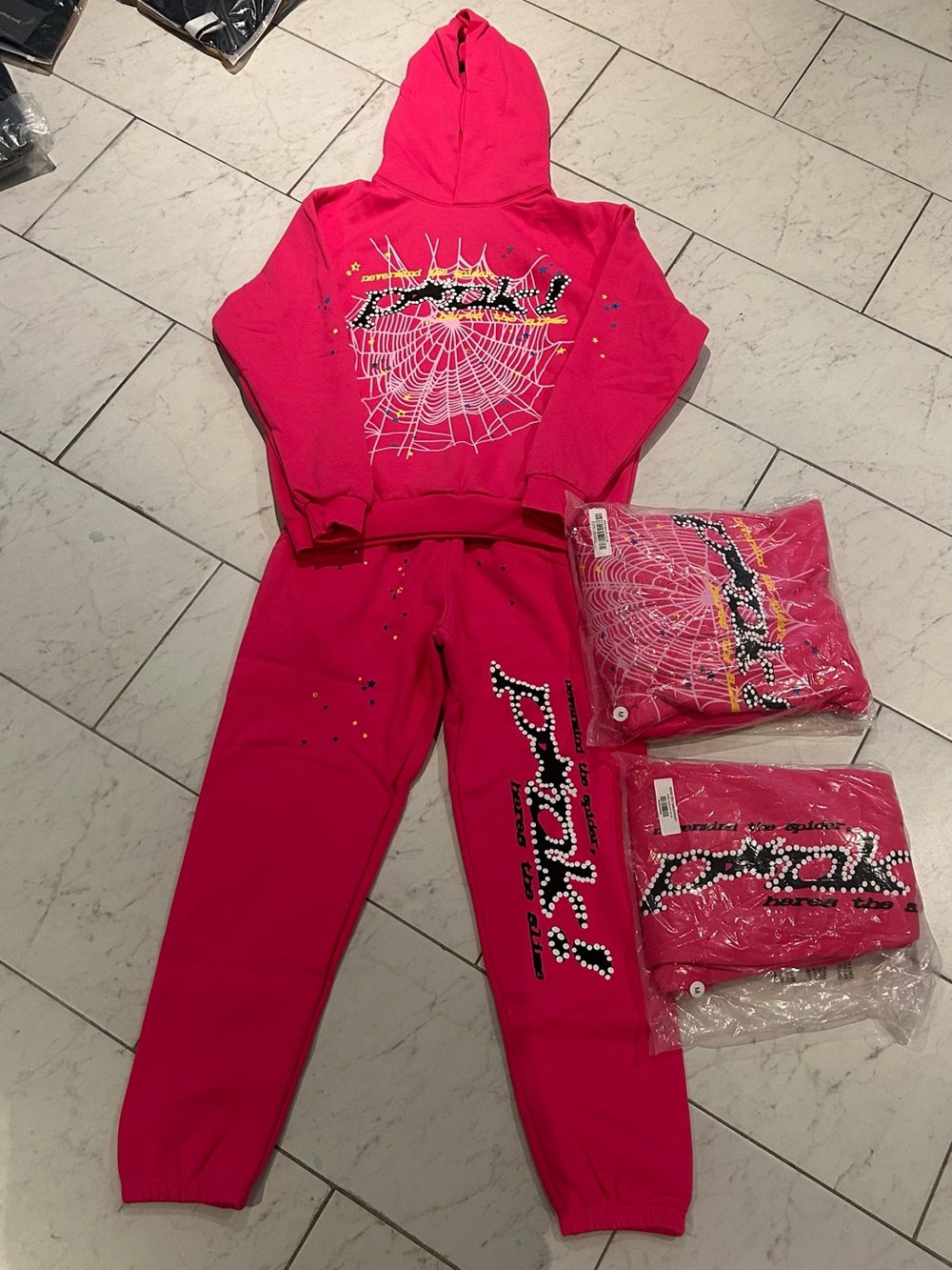 Sp5der tracksuit pink 100% cotton high quality